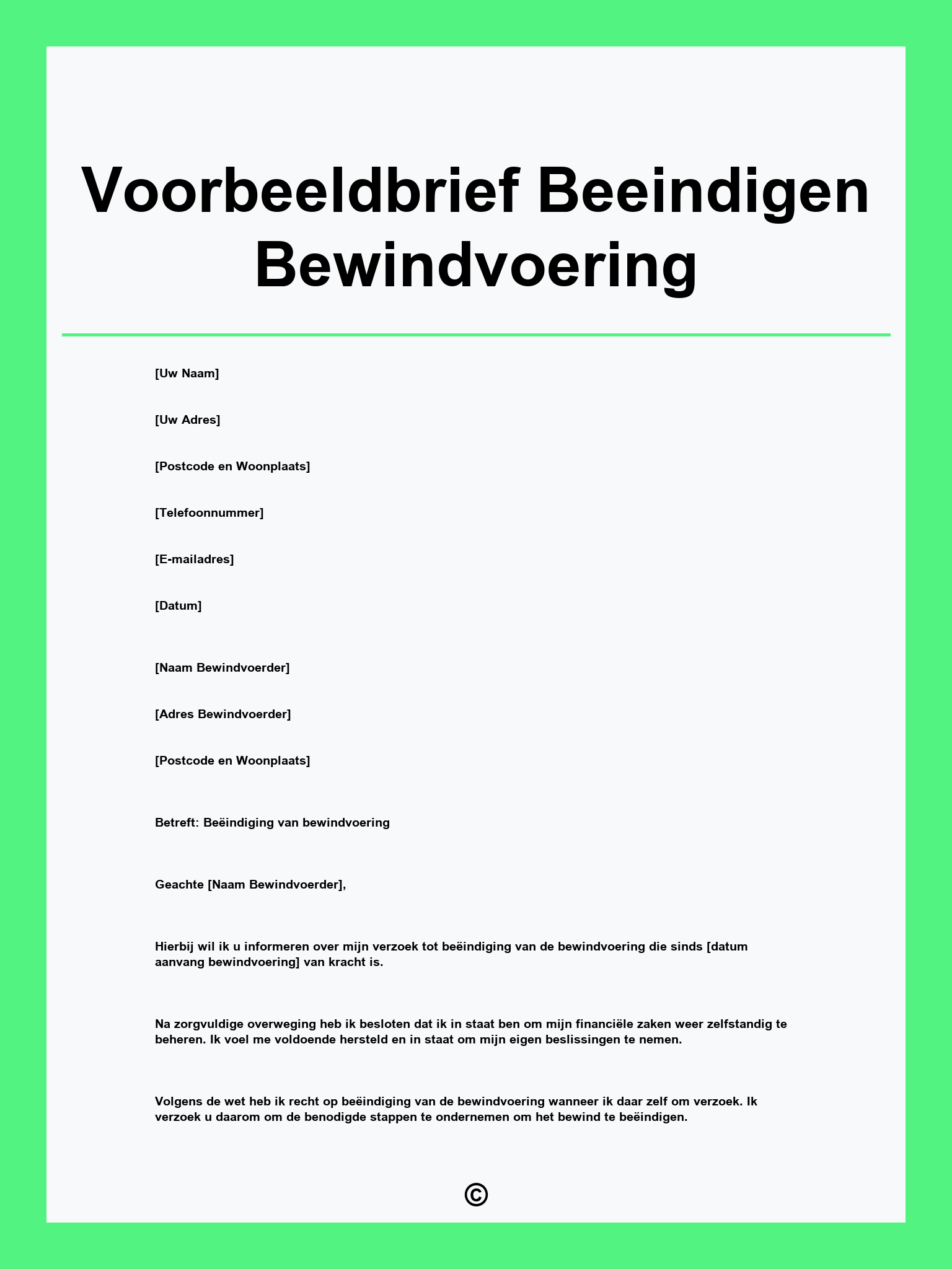 Voorbeeldbrief Beeindigen Bewindvoering