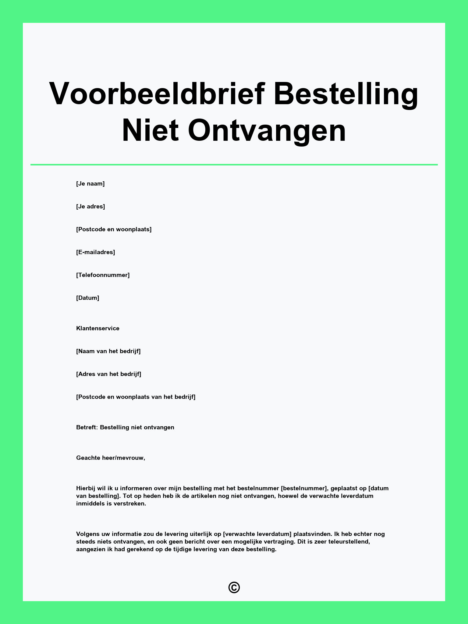 Voorbeeldbrief Bestelling Niet Ontvangen