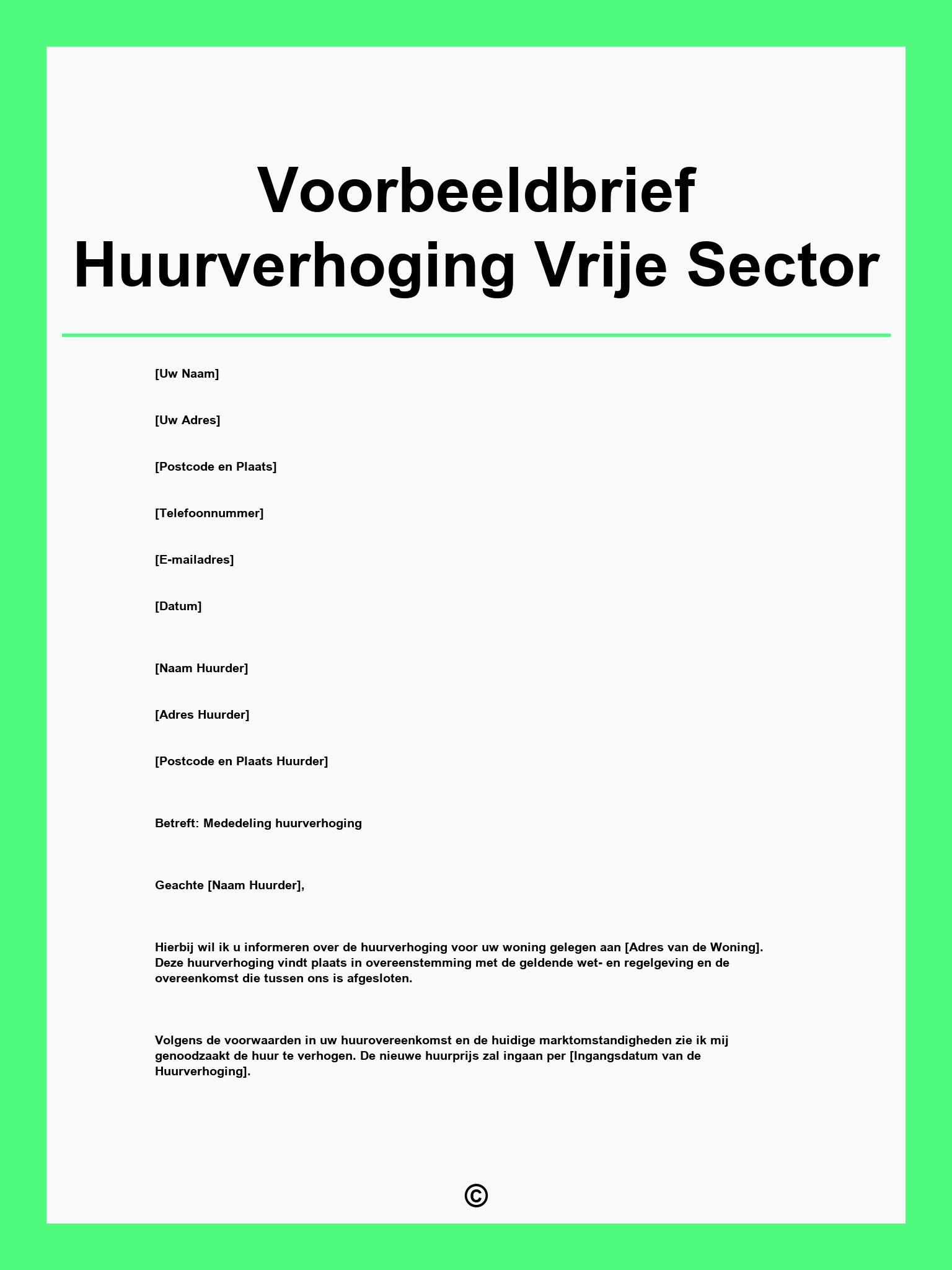 Voorbeeldbrief Huurverhoging Vrije Sector