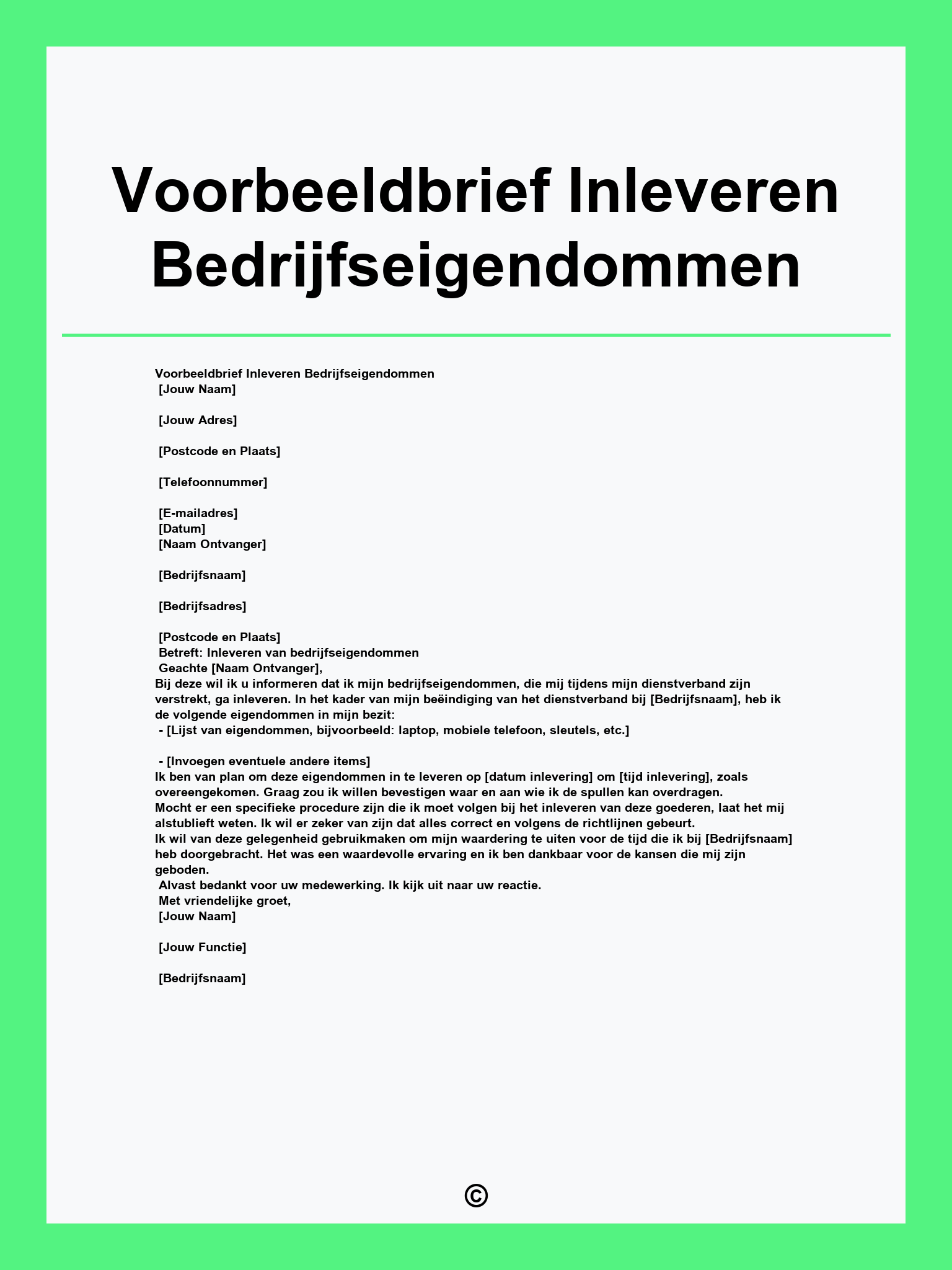 Voorbeeldbrief Inleveren Bedrijfseigendommen