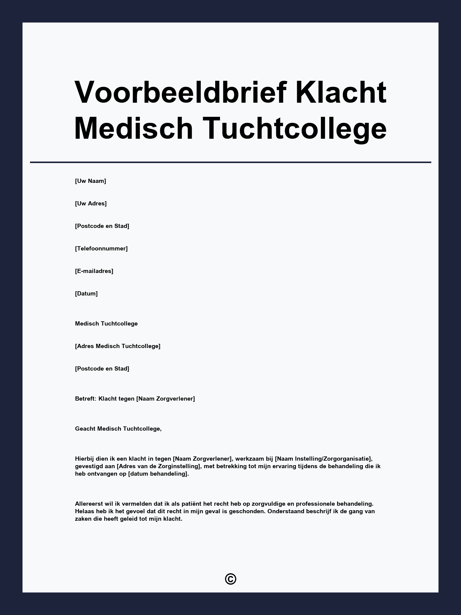 Voorbeeldbrief Klacht Medisch Tuchtcollege