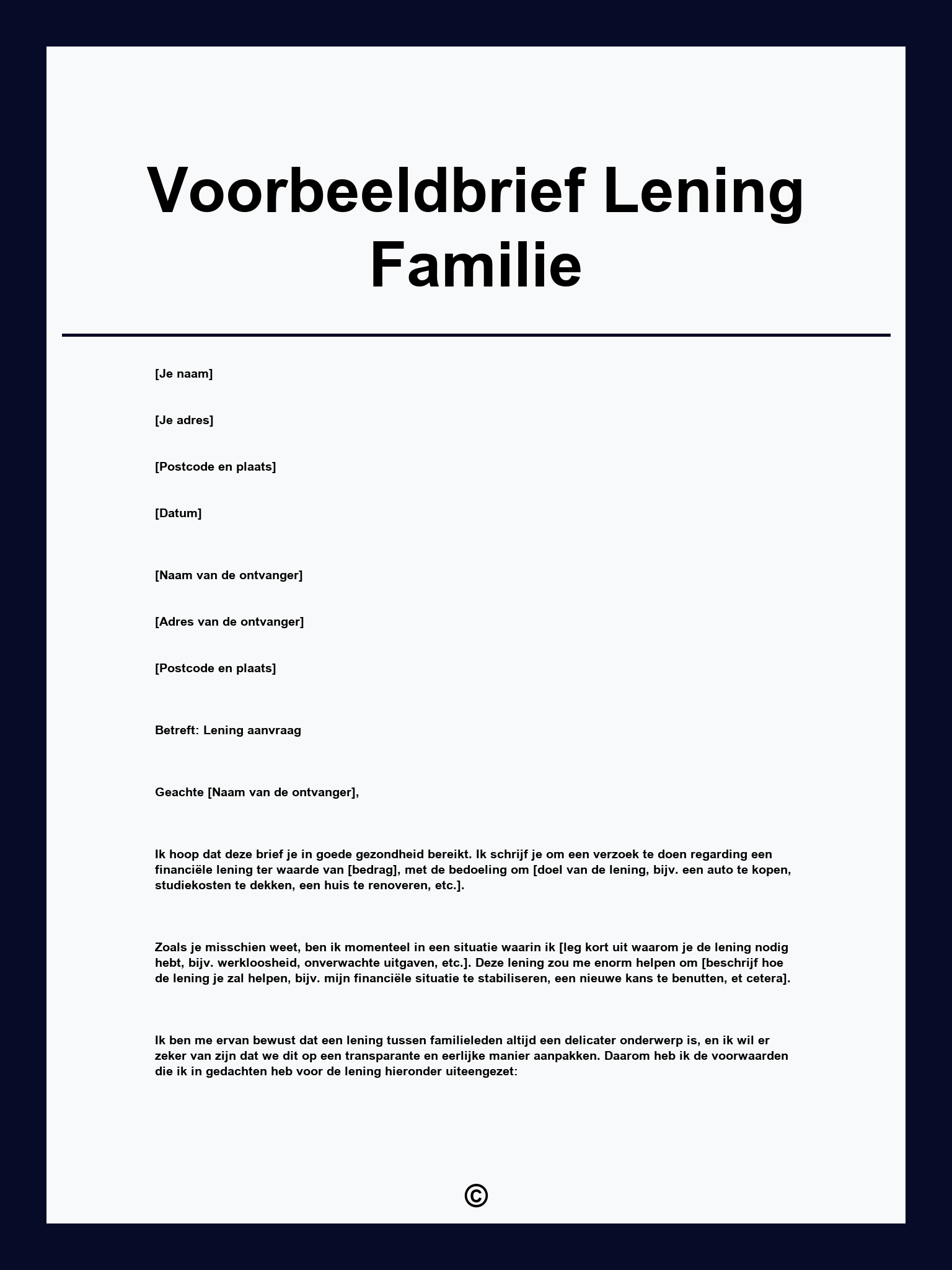 Voorbeeldbrief Lening Familie
