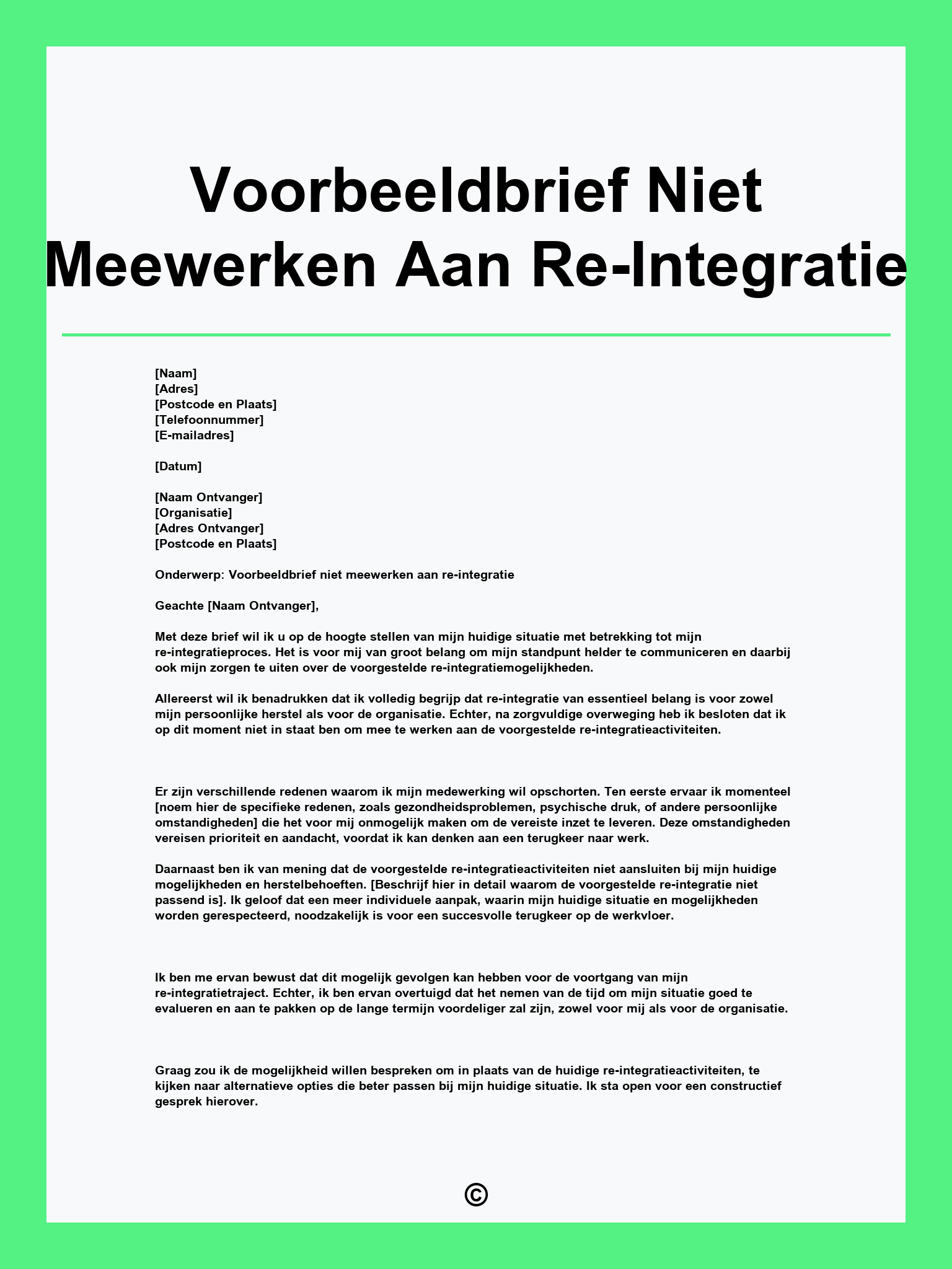 Voorbeeldbrief Niet Meewerken Aan Re-Integratie