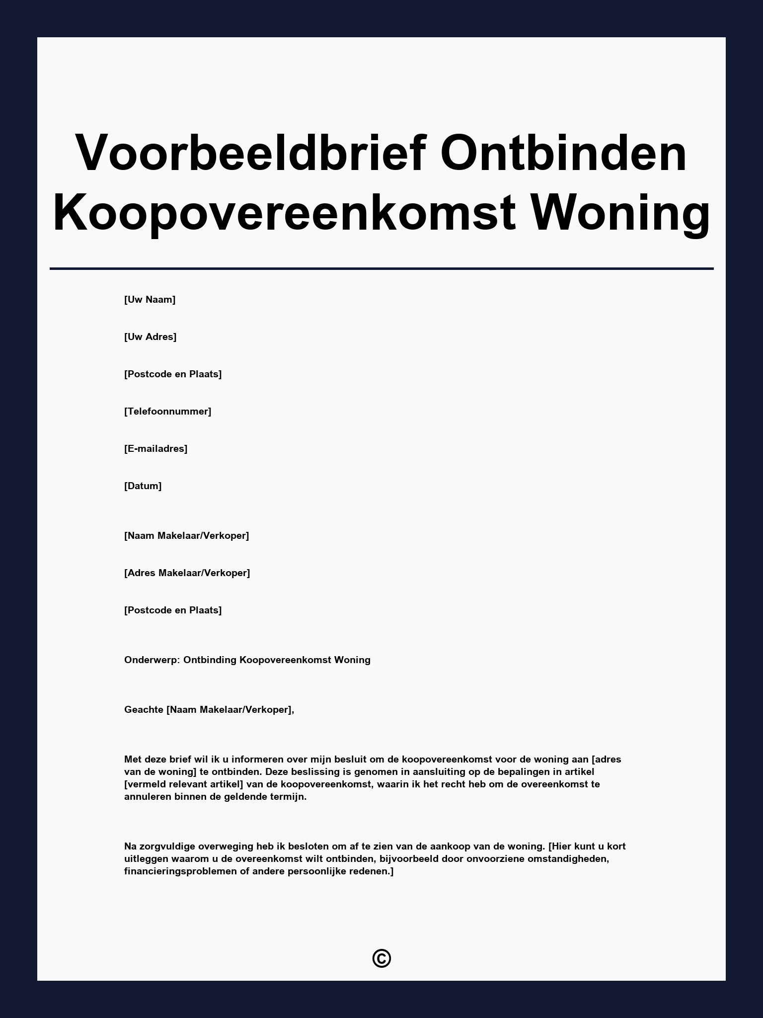 Voorbeeldbrief Ontbinden Koopovereenkomst Woning