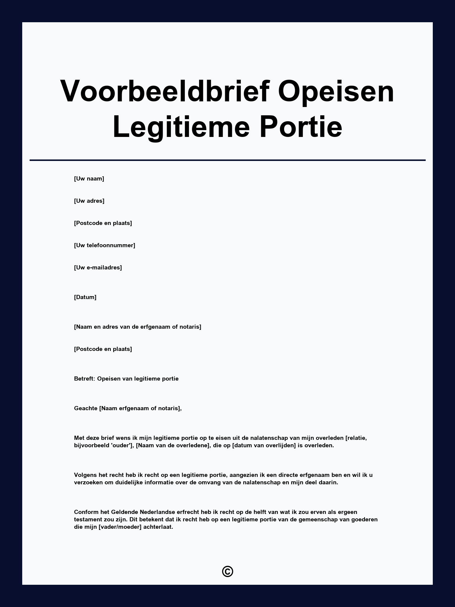 Voorbeeldbrief Opeisen Legitieme Portie