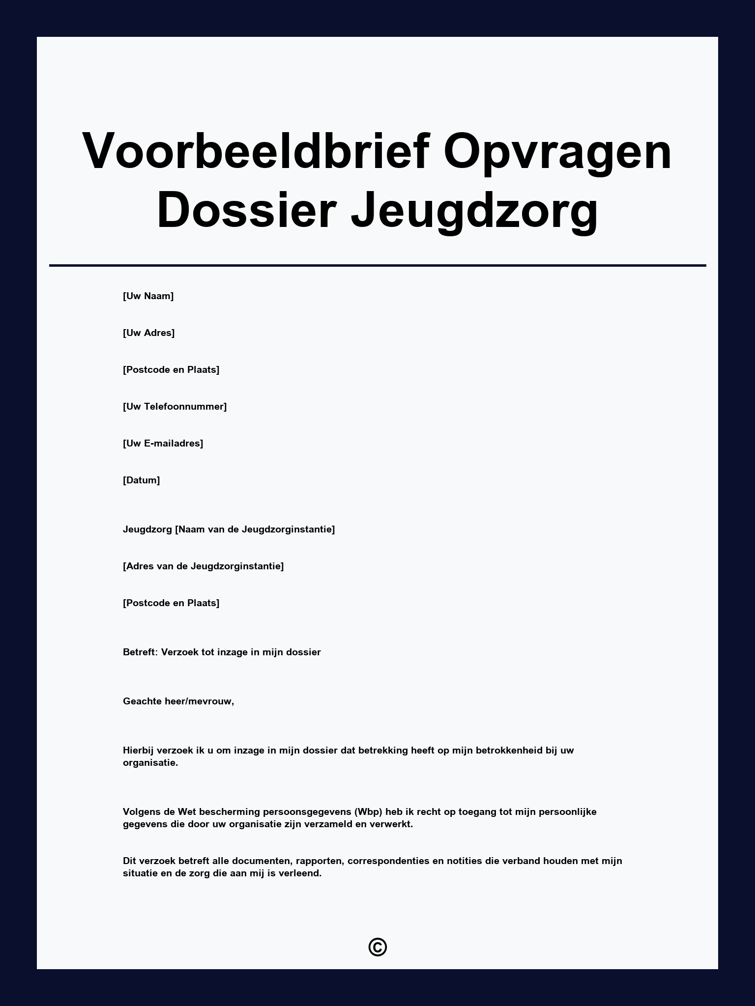 Voorbeeldbrief Opvragen Dossier Jeugdzorg