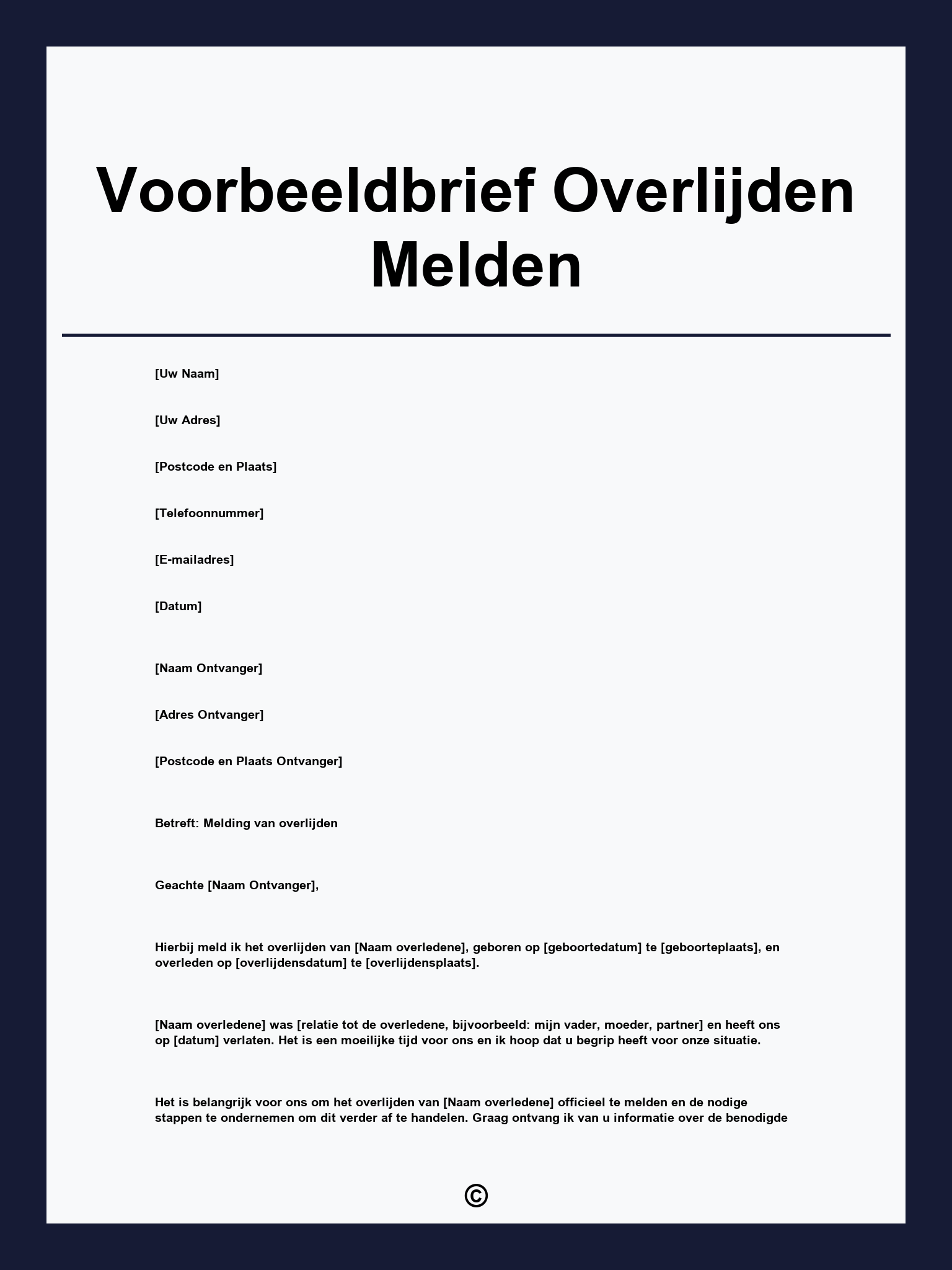 Voorbeeldbrief Overlijden Melden