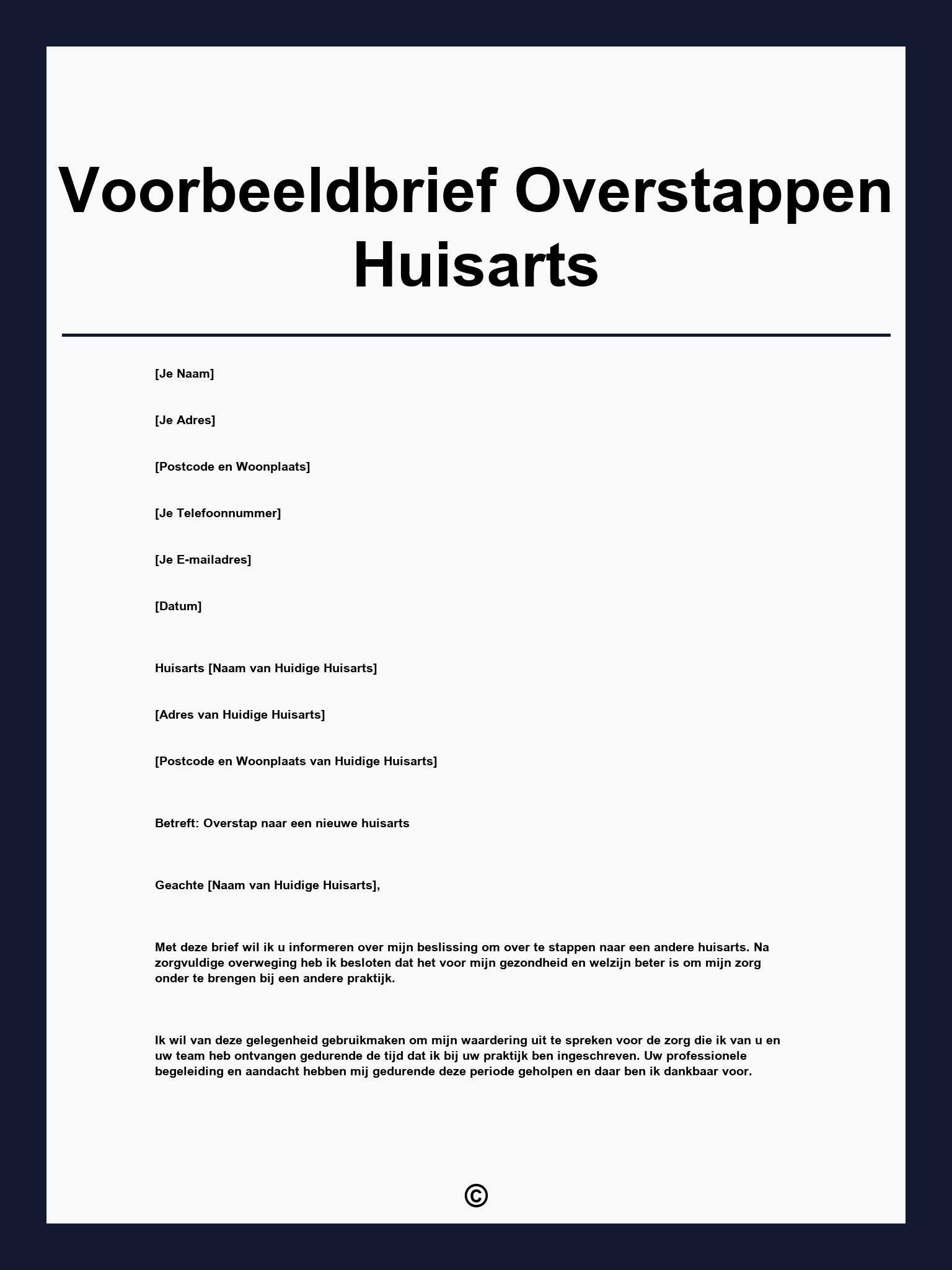 Voorbeeldbrief Overstappen Huisarts