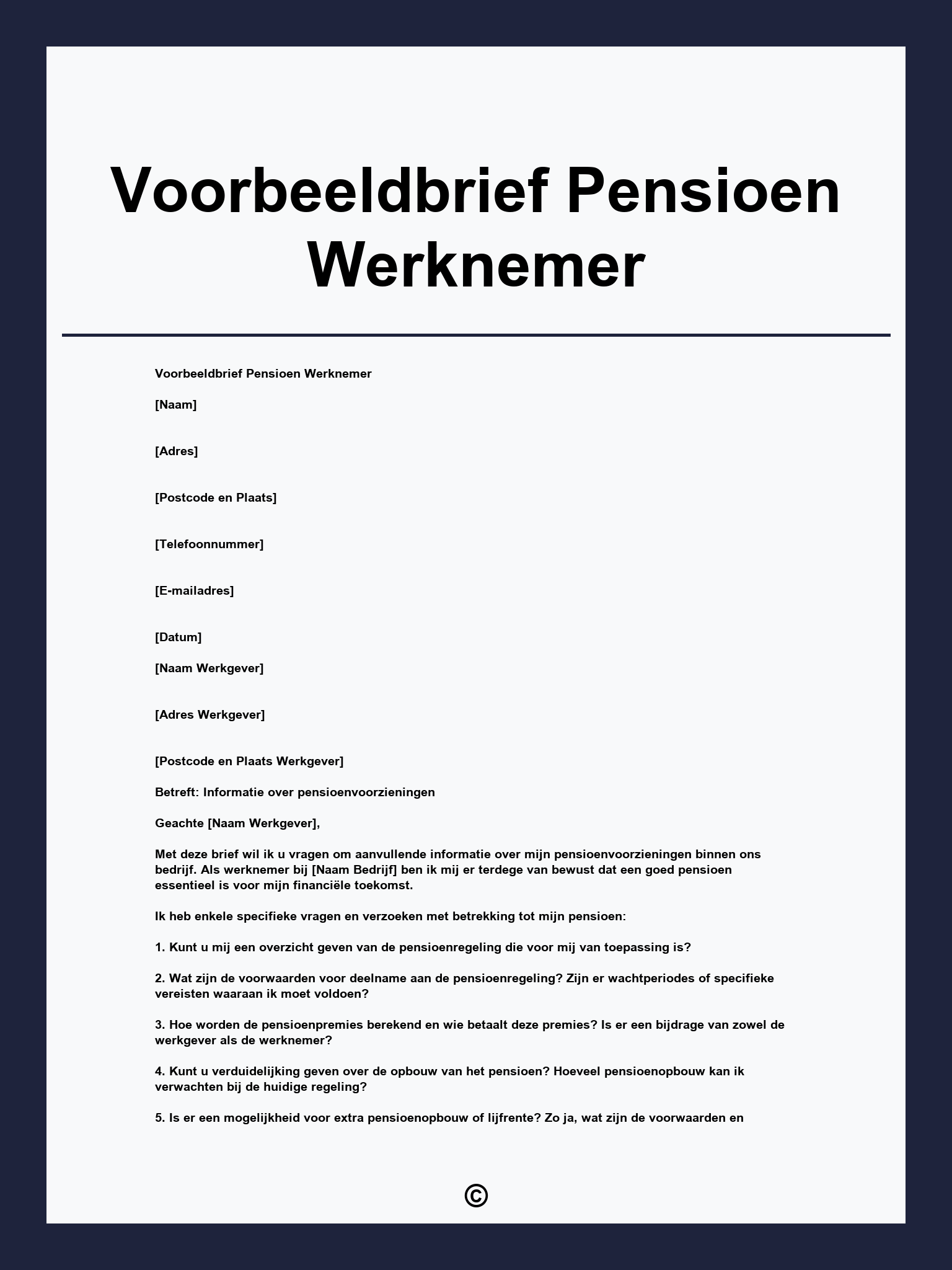Voorbeeldbrief Pensioen Werknemer