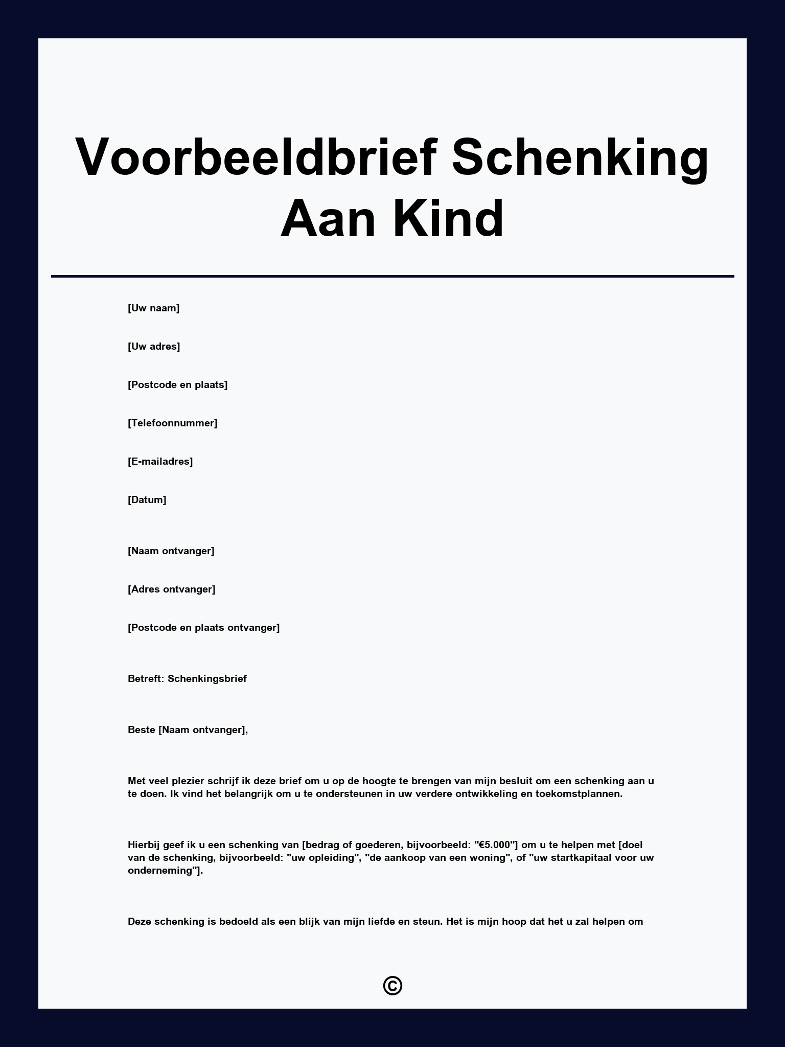 Voorbeeldbrief Schenking Aan Kind