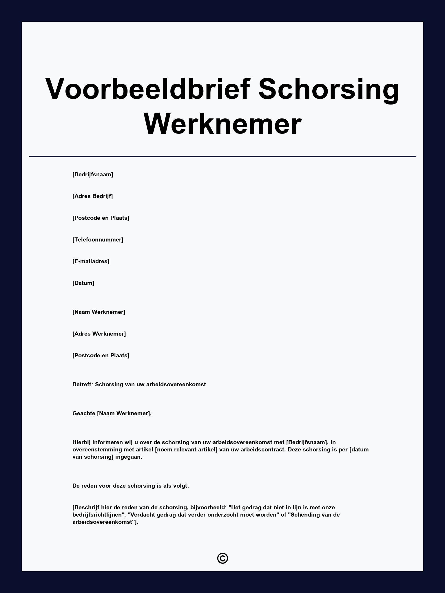 Voorbeeldbrief Schorsing Werknemer