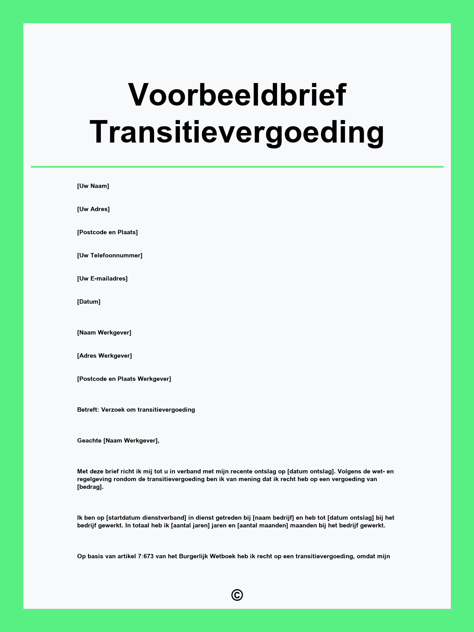 Voorbeeldbrief Transitievergoeding