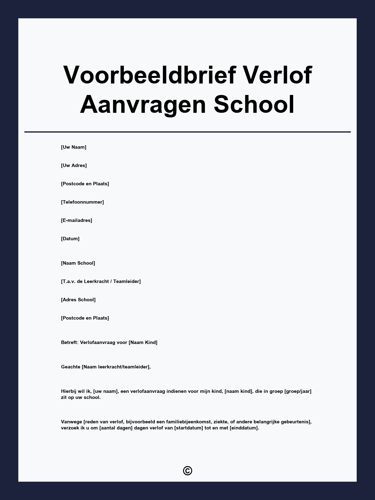 Voorbeeldbrief Verlof Aanvragen School
