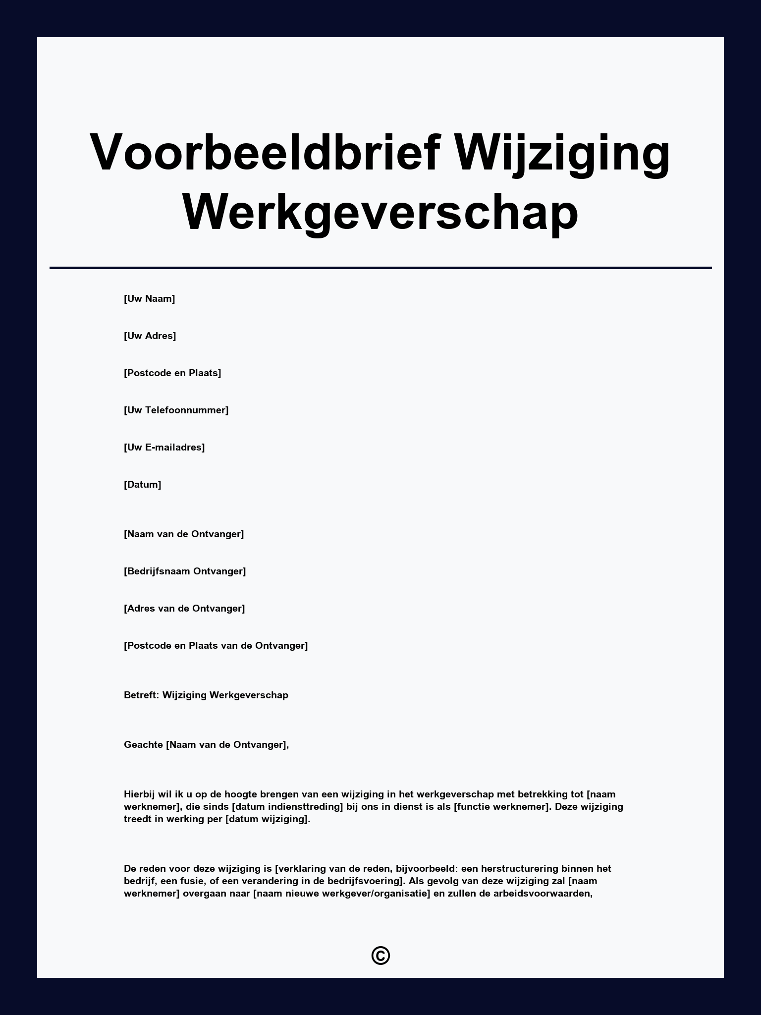Voorbeeldbrief Wijziging Werkgeverschap