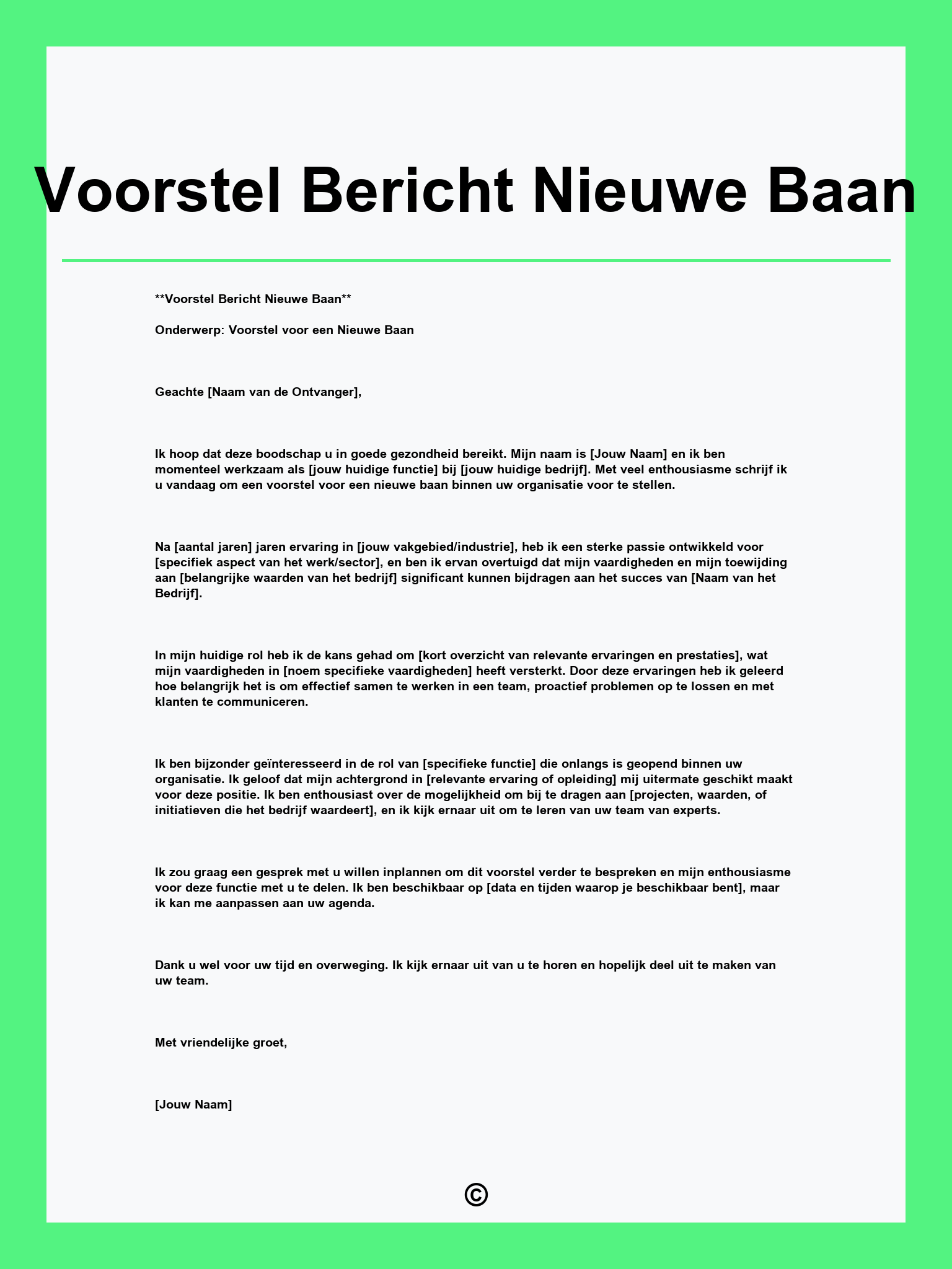 Voorstel Bericht Nieuwe Baan