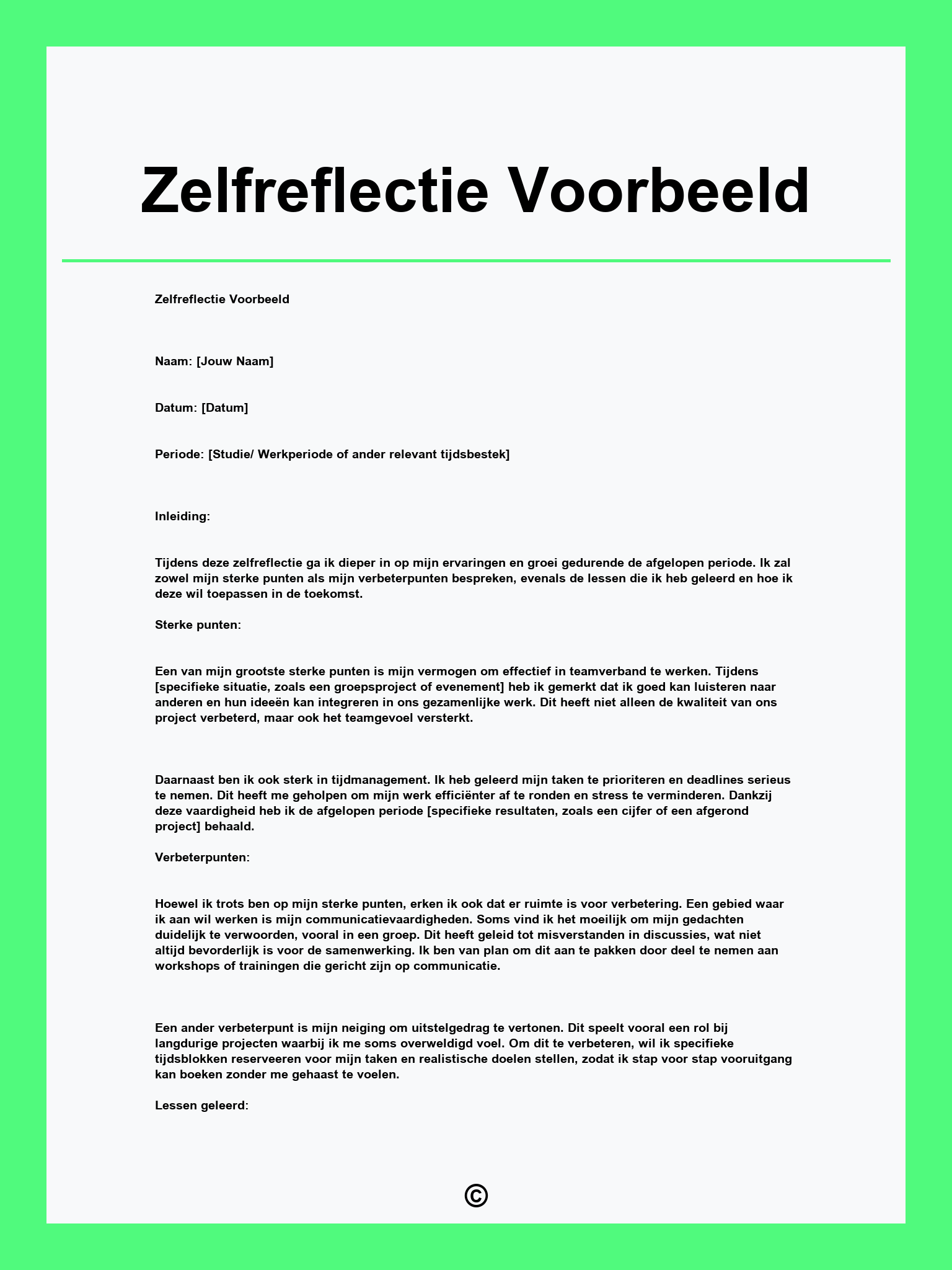 Zelfreflectie Voorbeeld